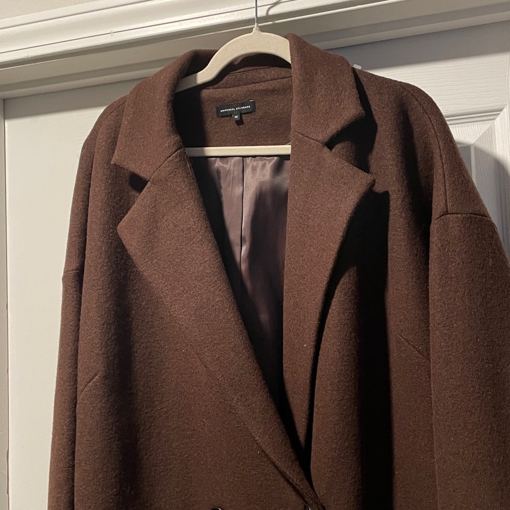 Universal Standard Brown Wool Double Breasted Pea… - image 3